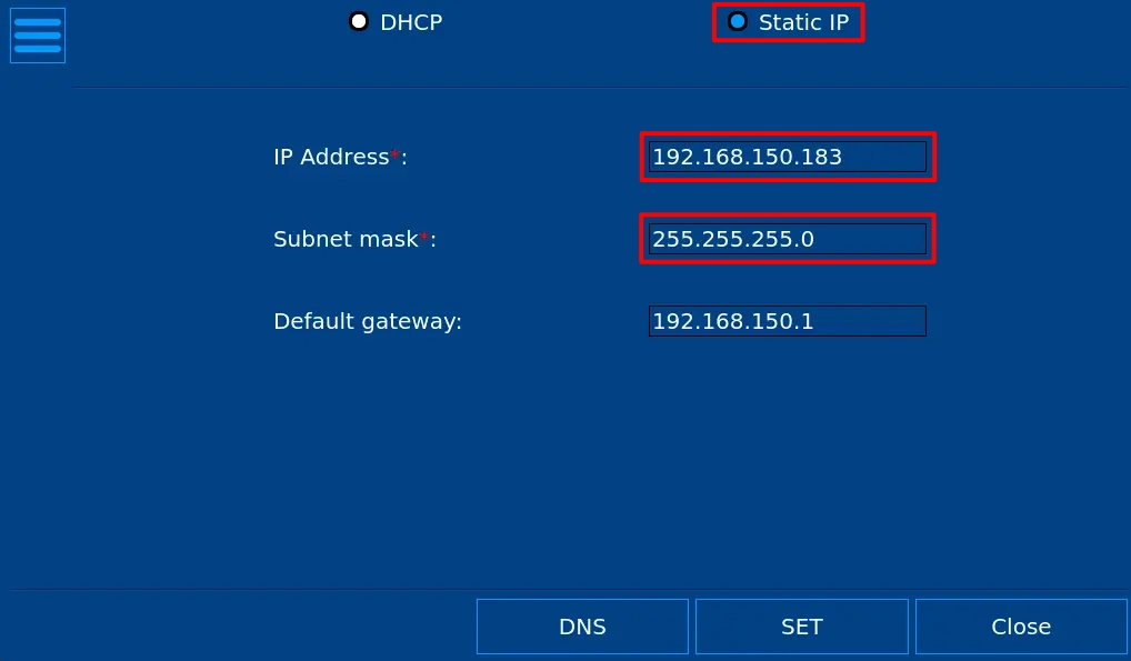 Setting a static IP address in the HMC settings