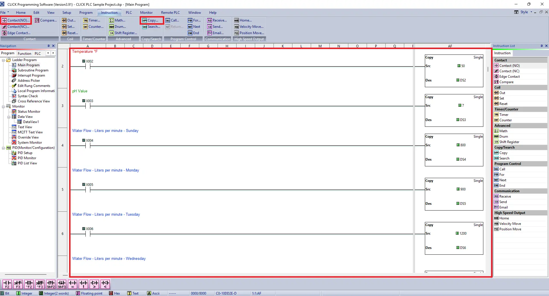 Click Programming Software - Ladder Logic - Main Program - Contacts and Copy Functions
