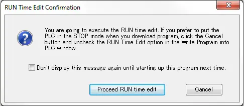Click Programming Software -RUN Time edit confirmation