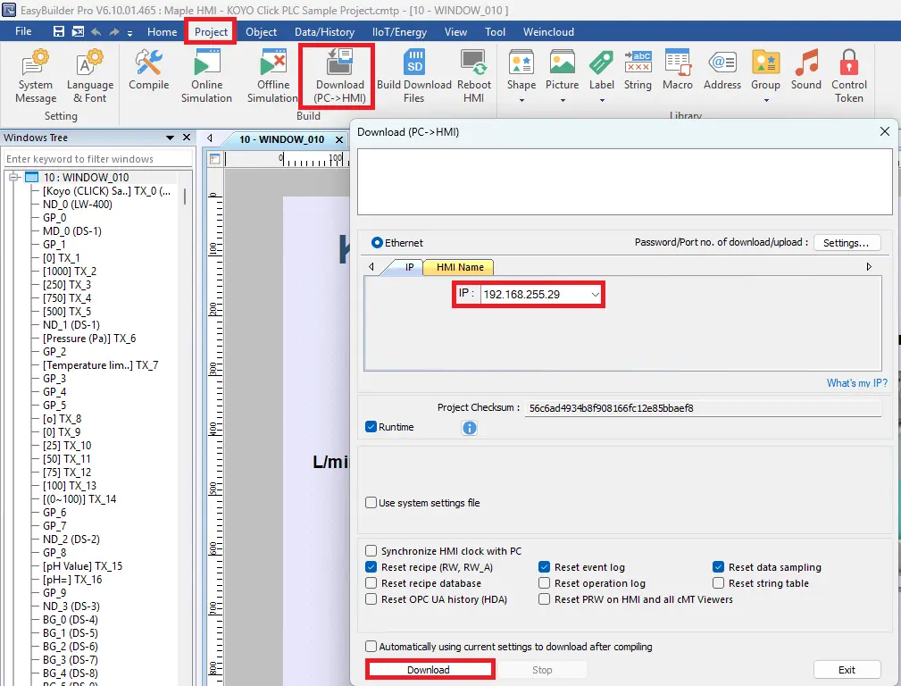 EBPro - downloading to HMI