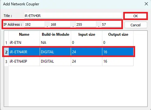 EasyRemoteIO Adding Network Coupler Enter IP Address
