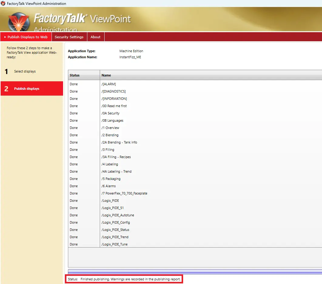 FactoryTalk ViewPoint - Publish Displays