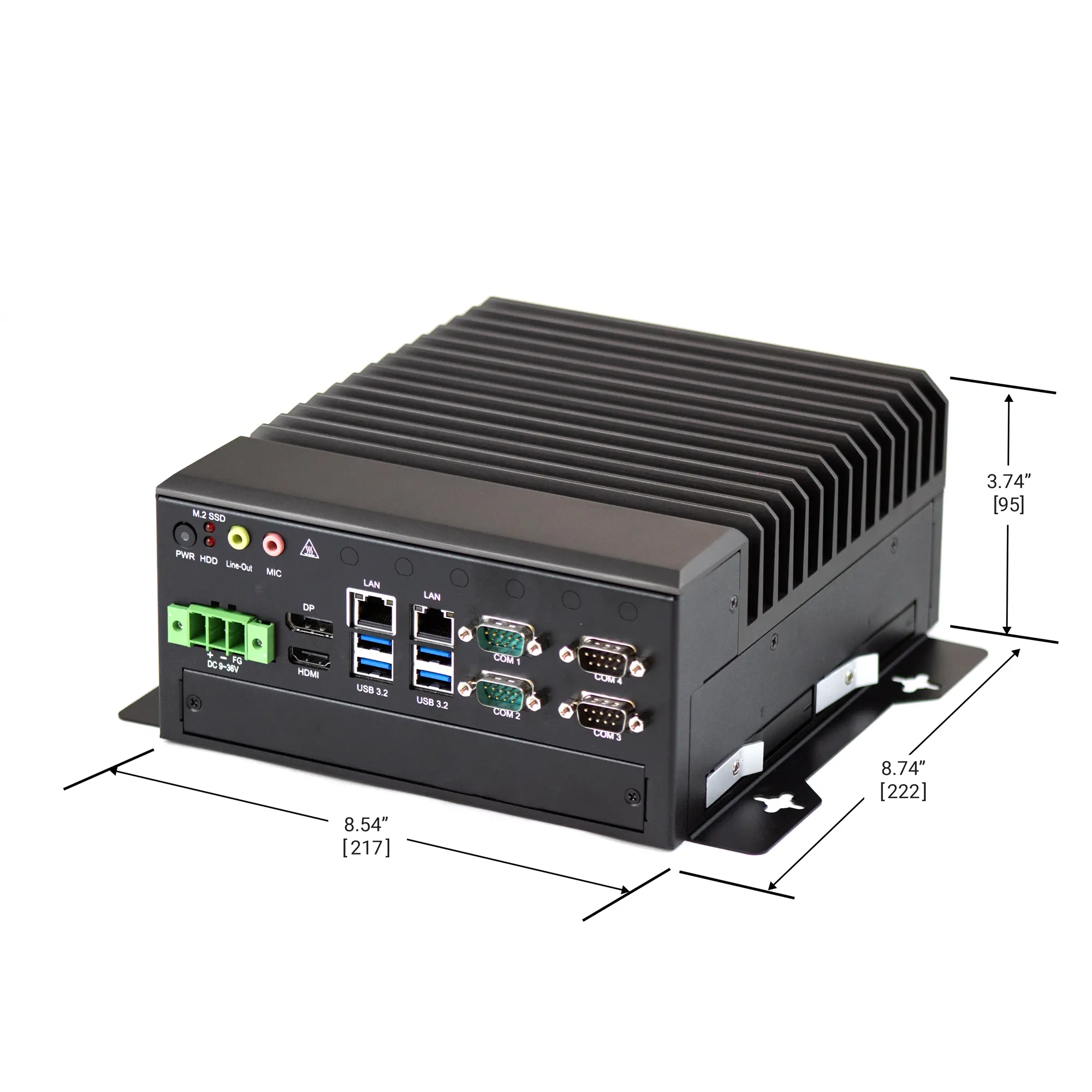 Maple Systems Heavy Duty IPC2360A Industrial Box PC with Intel 14th Gen i-Core Processors - Dimensional View with no expansion option