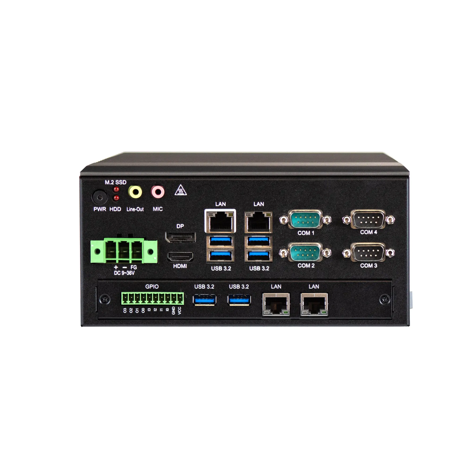 Maple Systems Heavy Duty IPC2360A Industrial Box PC with Intel 14th Gen i-Core Processors - Front View with Optional Expansion Added