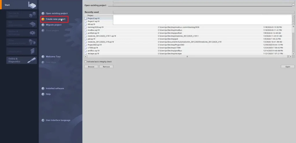 TIA Portal - Creating a new project TIA Portal - Creating a new project