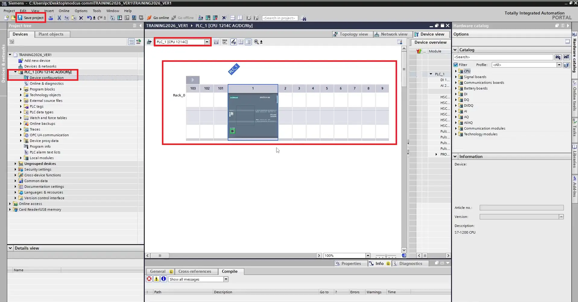 TIA Portal - Device Configuration - Save Project