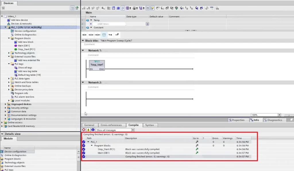 TIA Portal - Downloading - Compile Project - Compiling Finished with no errors TIA Portal - Downloading - Compile Project - Compiling Finished with no errors