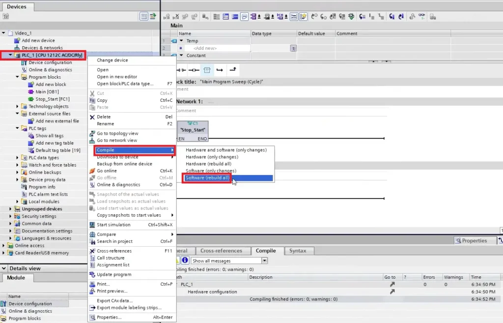 TIA Portal - Downloading - Compile Project - Software rebuild all TIA Portal - Downloading - Compile Project - Software rebuild all