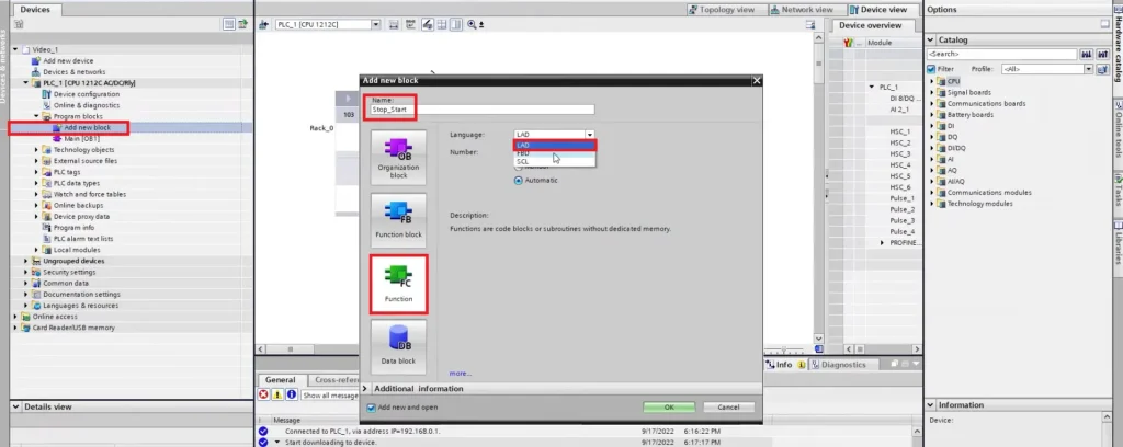 TIA Portal - Program Block - Ladder Diagram - Stop_Start How to Configure Remote I/O with a Siemens PLC