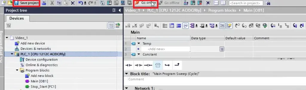 TIA Portal - Save Project and Go Online TIA Portal - Save Project and Go Online
