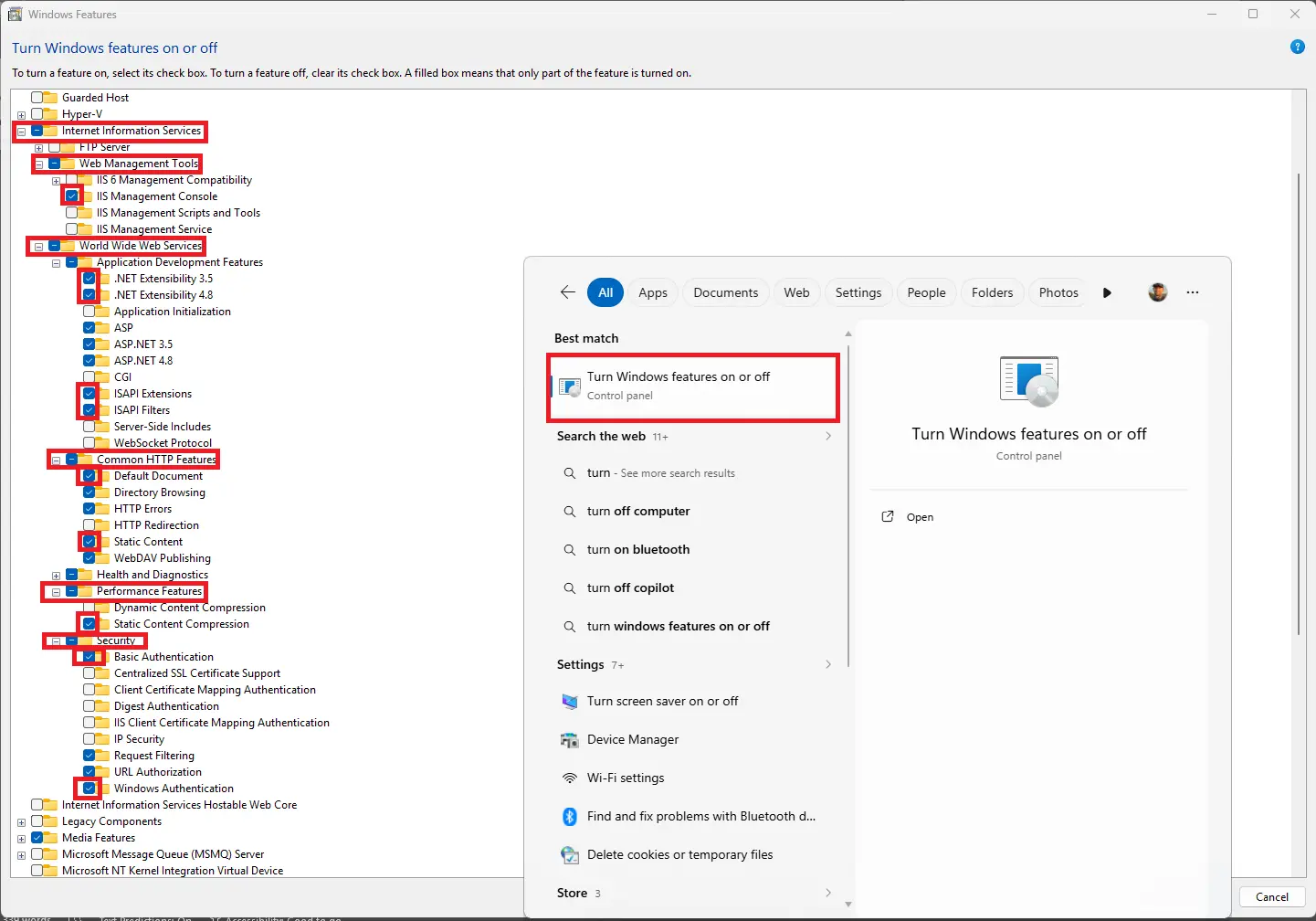 Turrn Windows Features on or off