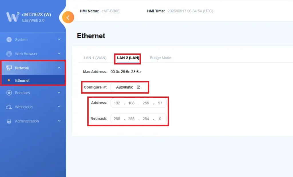 Web HMI Network Settings
