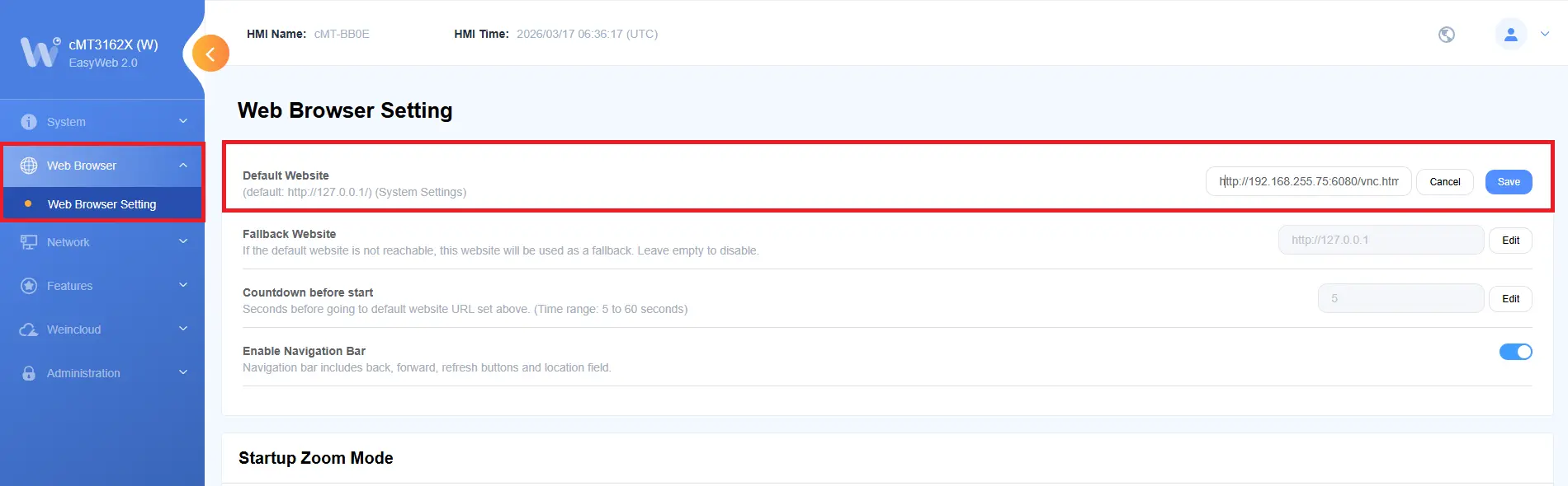 Web HMI Web Browser Settings