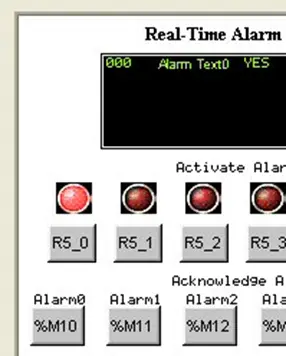 Real Time Alarm Display window: Simulation MAPware runtime simulation: Real Time Alarm Display (alarm acknowledged))