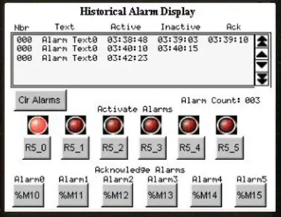 Historical Alarm MAPware Historical Alarm Display example (re-activation of alarm that was not previously acknowledged)