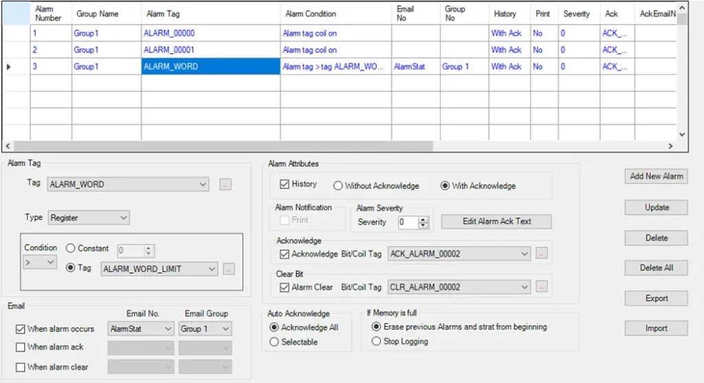 HMC4000 Alarm Database MAPware-7000 Alarm Database when configured for an HMC4000 Series unit