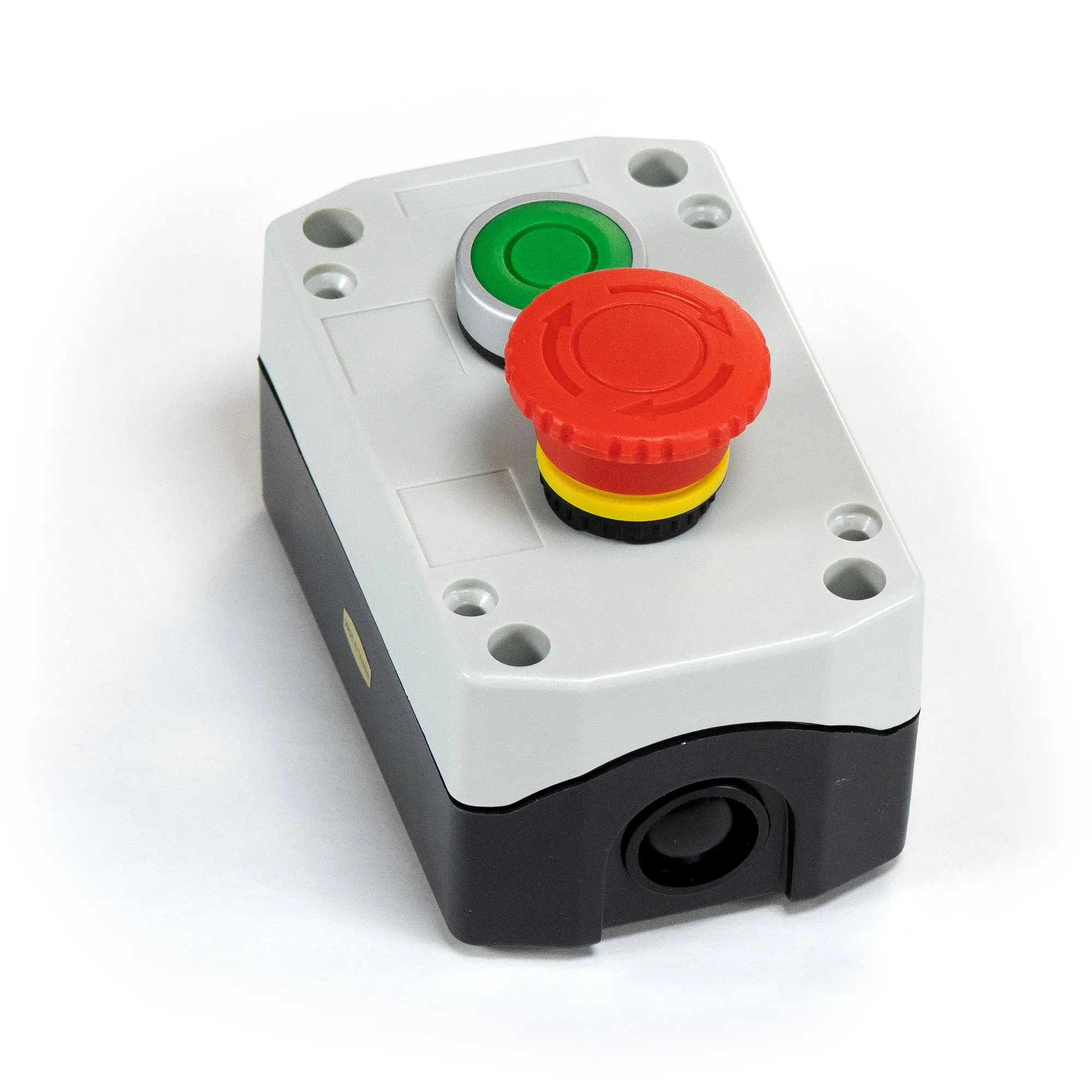 Maple Systems PB01002A - Double white pushbutton control box with Estop button installed