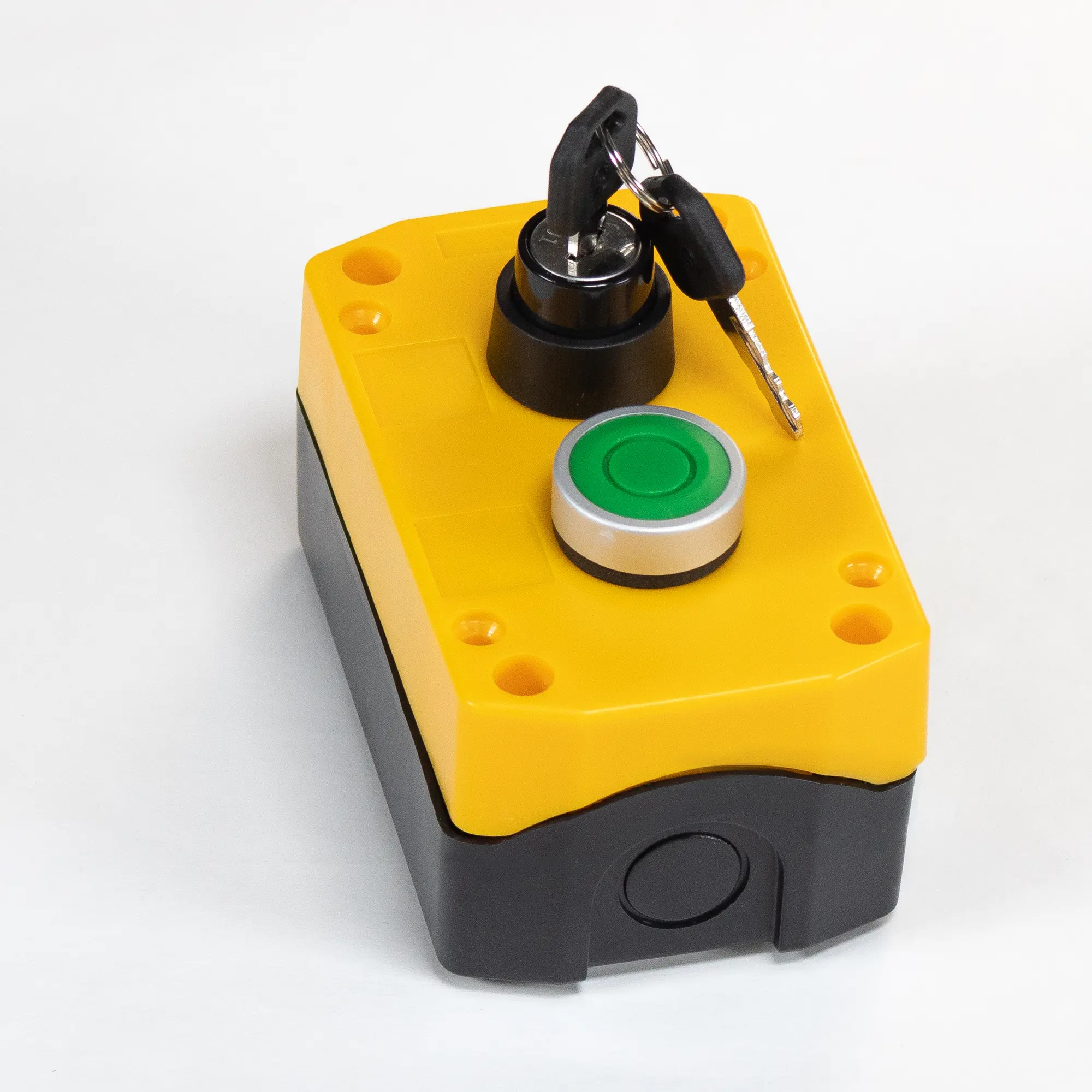 Maple Systems PB01002B - Double yellow pushbutton control box with keylock button installed