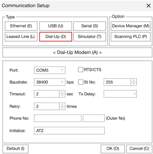 MapleLogic Communication Setup Dial Up Dial-Up Communication Setup in MapleLogic