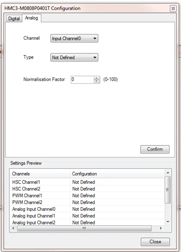 Analog tab configures the analog I/O of the module