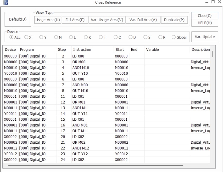 MapleLogic Cross Reference Window Cross Reference Window in MapleLogic