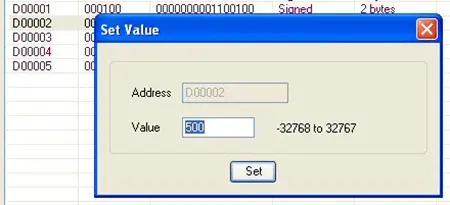 Double-click a register while online with the PLC to change a register value
