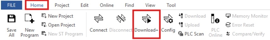 Download Project button to PLC Download