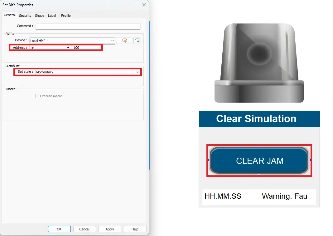 EBPro Set Bit to clear the jam and turn off LB100