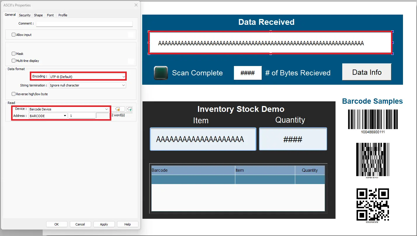 EBPro Barcode Scanner ASCII Encoding Data Received