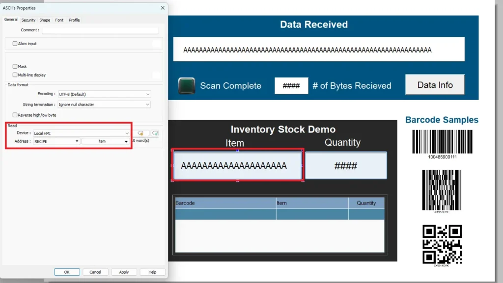 EBPro_BarcodeScanner_ASCII_RecipeItem EBPro Barcode Scanner ASCII Recipe Item