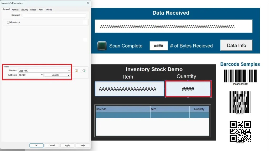 EBPro Barcode Scanner Numeric Recipe Quantity EBPro Barcode Scanner Numeric Recipe Quantity