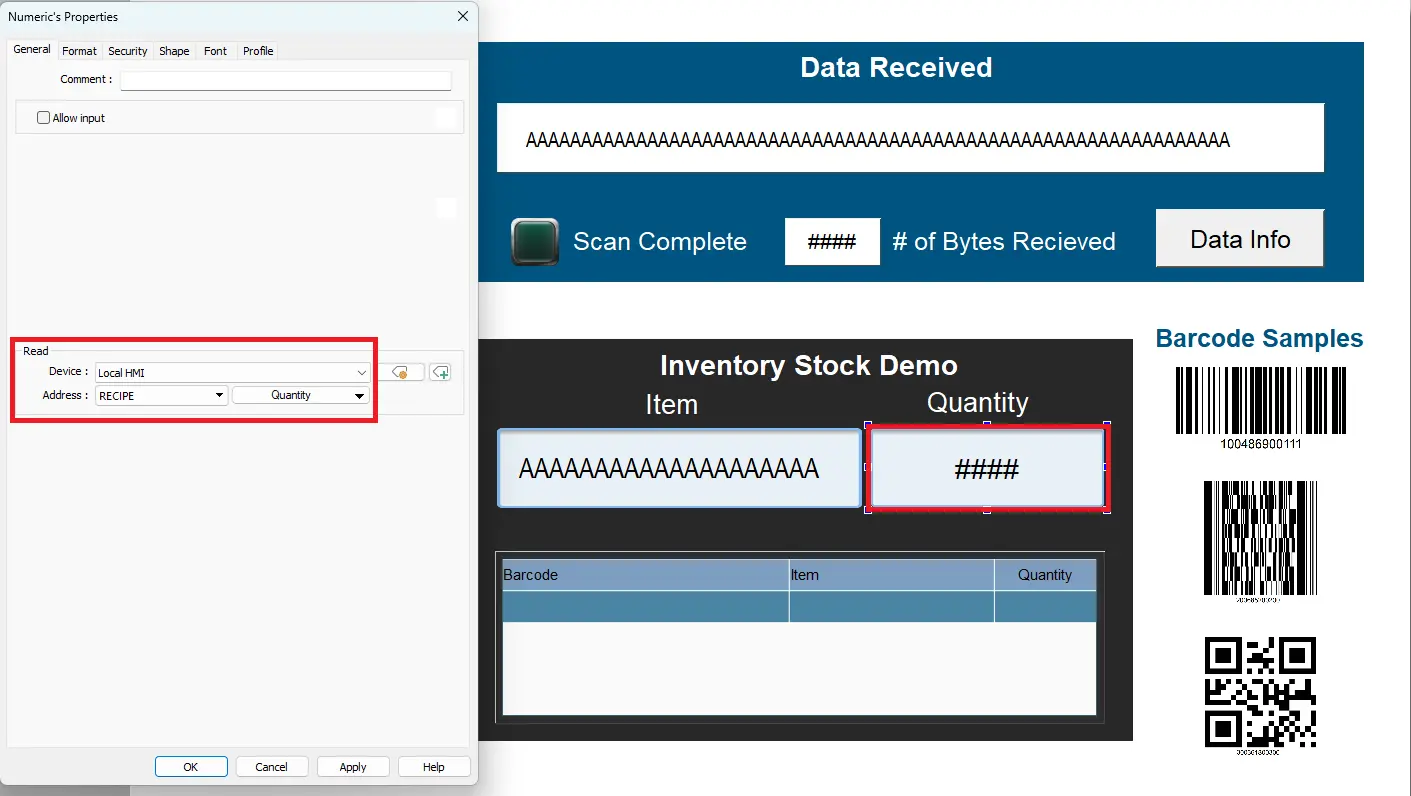 EBPro Barcode Scanner Numeric Recipe Quantity