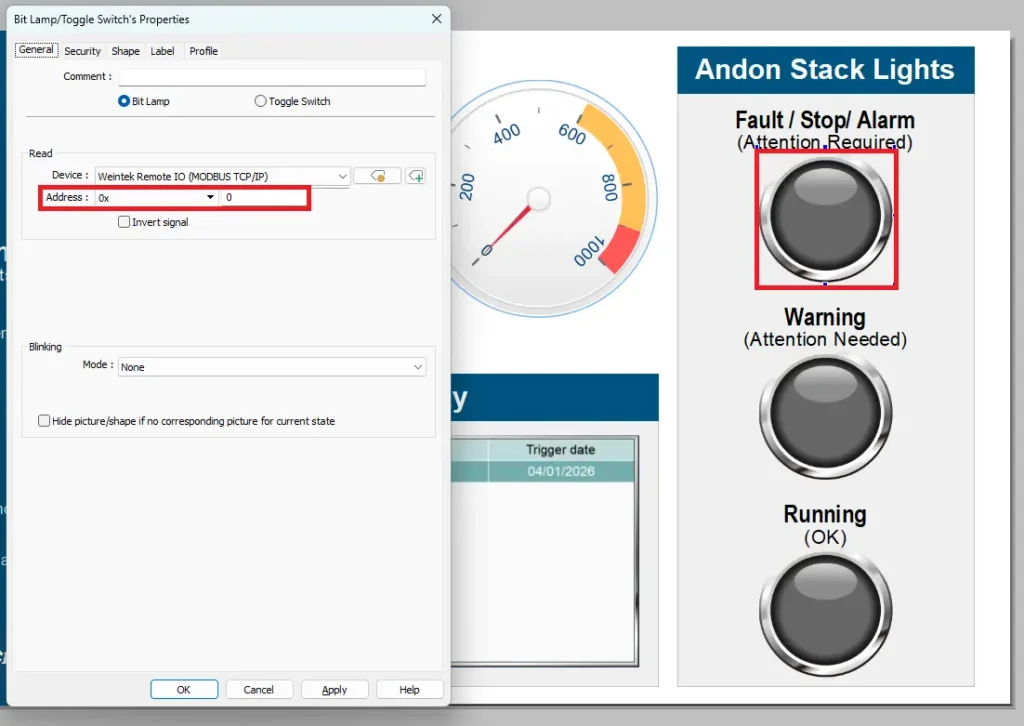EBPro Andon System Project Modbus Address
