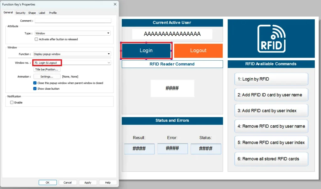 EBPro Project Function Key Login nad Logout Functions