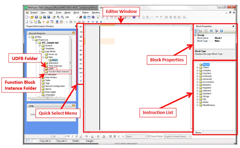 Editor Window Screenshot of the MapWare7000 software