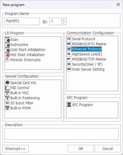 Ethernet Protocol New Program Selection in MapleLogic