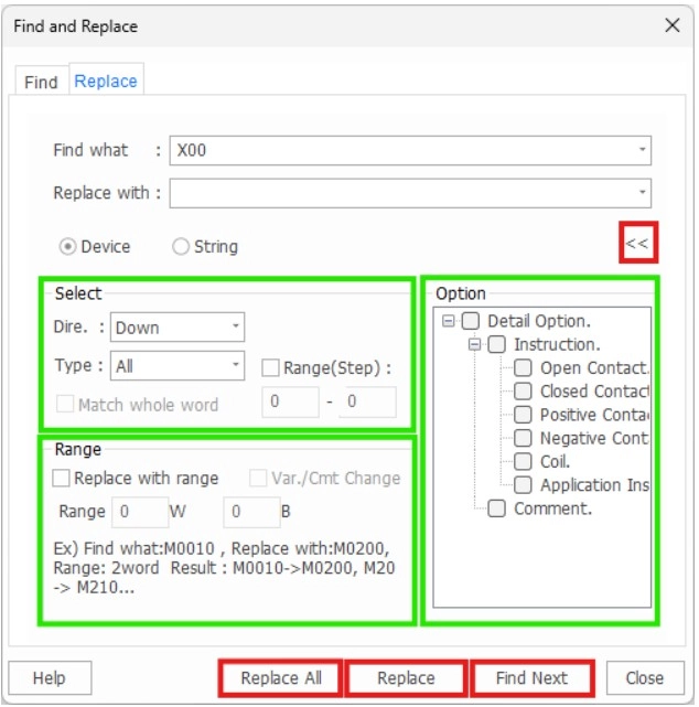 Find & Replace Window Expanded X00 in MapleLogic