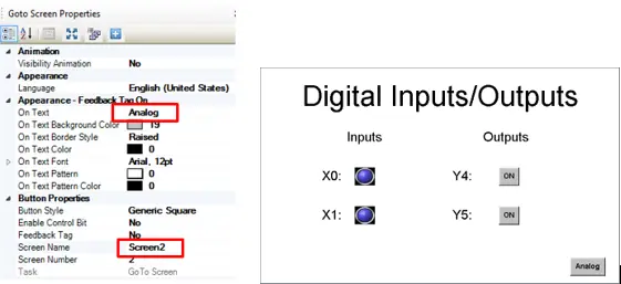 Properties of the GoToScreen button changed here