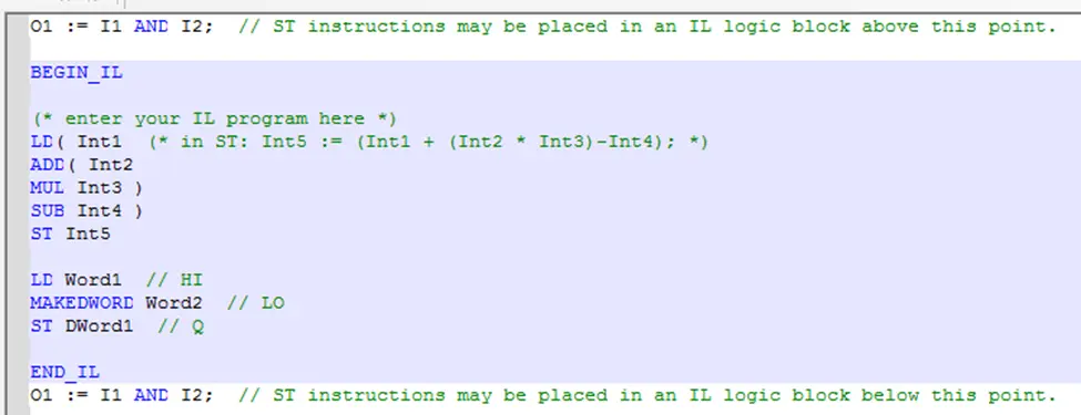 ST Supported ST Instructions supported above/below the IL block