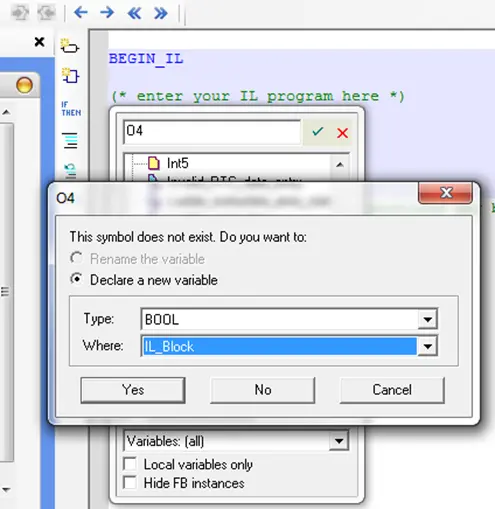New Variable New Variable creation in the dialog