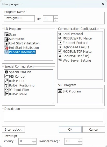 LD Program Periodic Interrupt Selection in MapleLogic