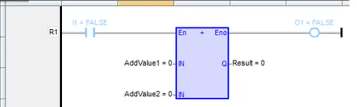 Ladder Logic Simulation - FALSE (Blue contacts)