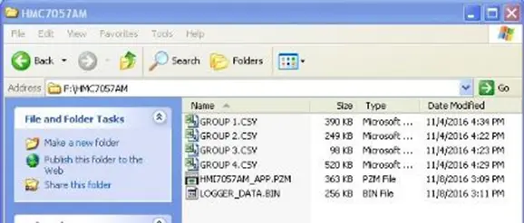 Screenshot of Windows file explorer showing the USB Flash Drive with CSV data Log Files created
