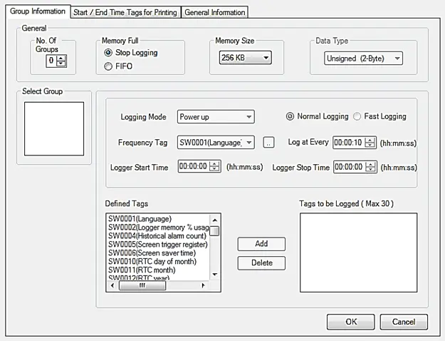 MAPware-7000 Data Logger configuration window