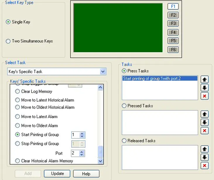 Creating a function key with a "press task" to act as a start/stop data logger printing key