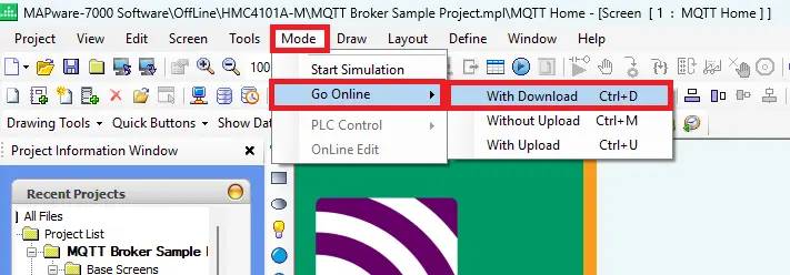 MAPware-7000 Downloading Project Mode Go Online With Download