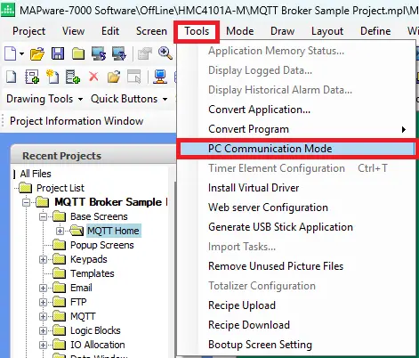 MAPware-7000 Downloading Project Tools PC Communication Mode