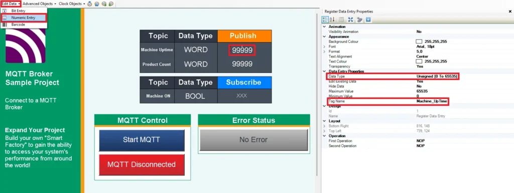 MAPware-7000 MQTT Broker adding numeric entry for machine up time