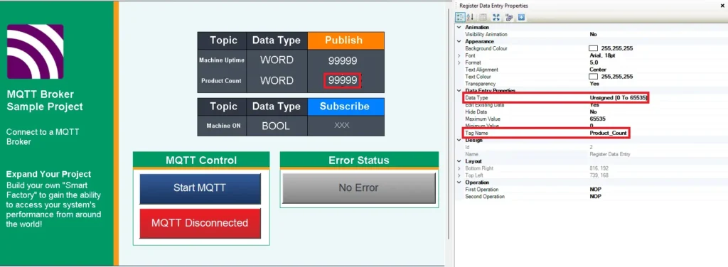 MAPware-7000 MQTT Broker adding numeric entry for product count
