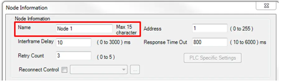 Name the node to create tags addressed to the device
